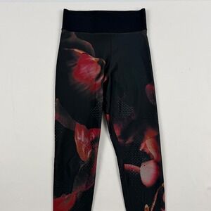 Ultracor Womens Floral Laser Cut High Waist Performance Leggings Black Red S